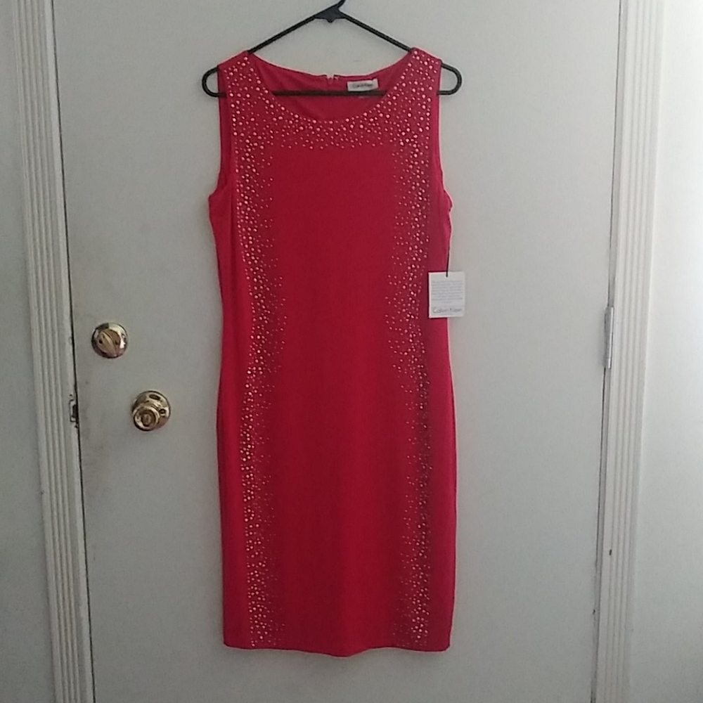 Calvin Klein Sleeveless Red Burnt Orange Dress